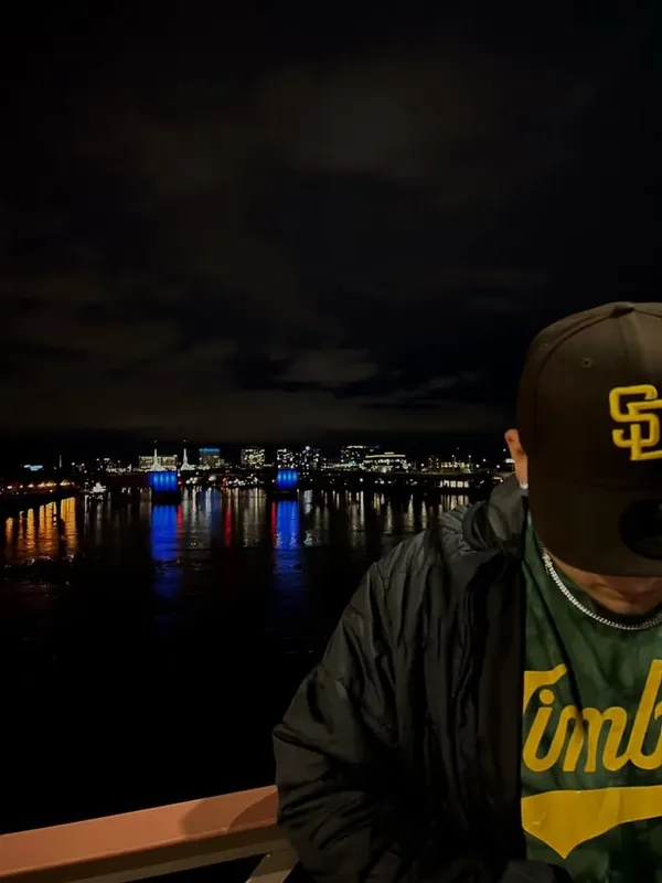 Over the water at night