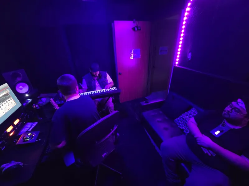 Down the length of the desk