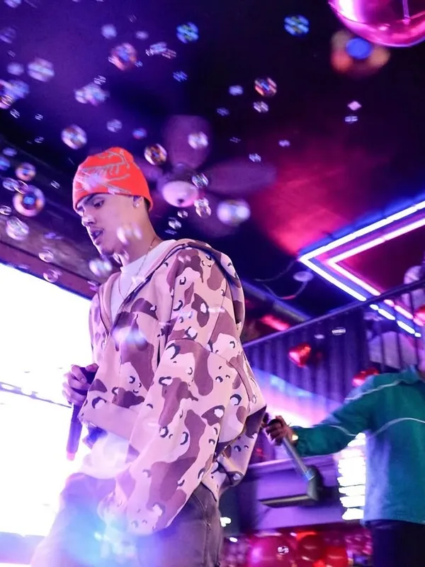 On stage under the bubbles
