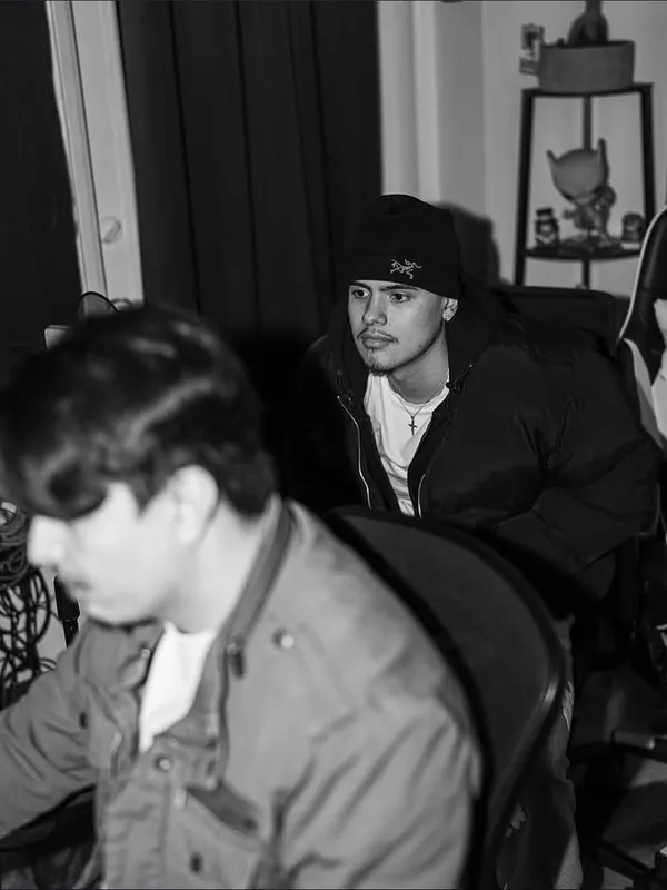 In the studio, black and white