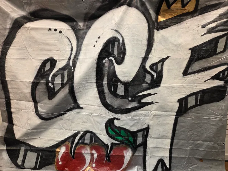 The finished banner: outline, fill, cherries, all of it