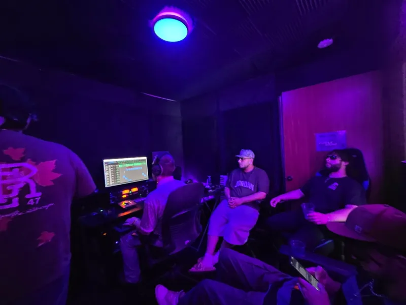 Watching the mix come together under the blue light